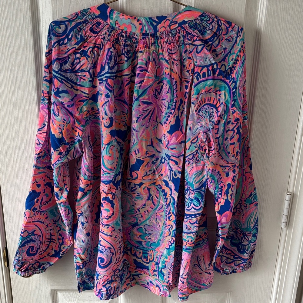 Lilly Pulitzer Elsa Vibrant Pink and Blue Blouse - Picture 5 of 5